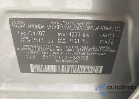 2007 Hyundai Sonata Gls from USA, damaged, VIN 5NPET46C27H288798